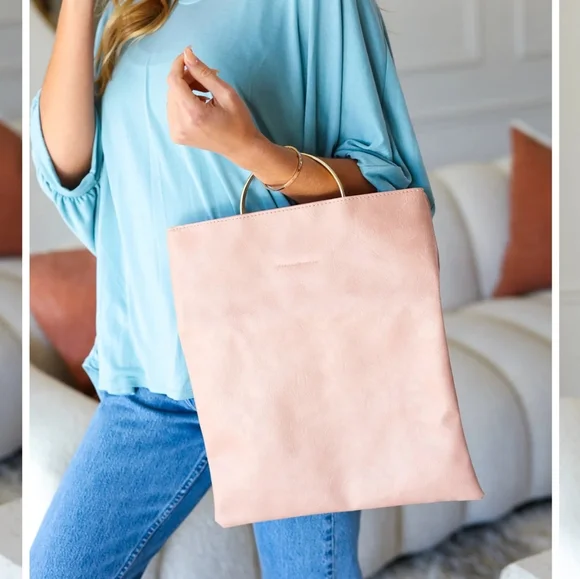 Classy Pink Fold Out Clutch with Gold Accent Handle - Picture 2 of 3